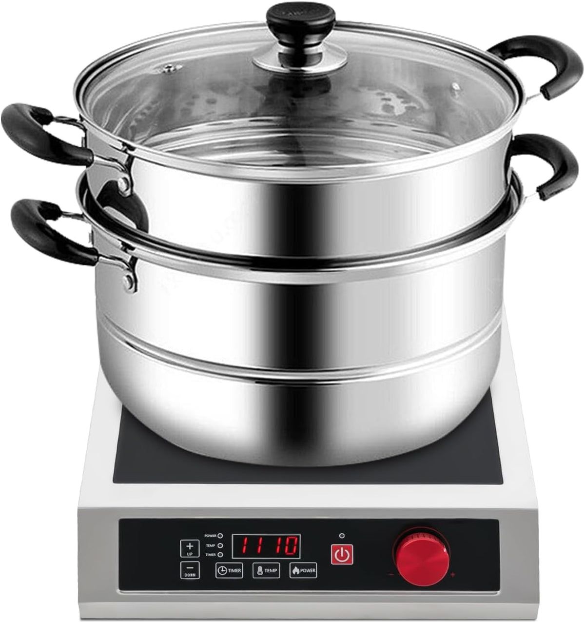 Piastra a induzione in acciaio inox, 3500 W, piastra a induzione con indicatore LED e 10 livelli di potenza, protezione contro il surriscaldamento, adatta per pae in acciaio inox con un