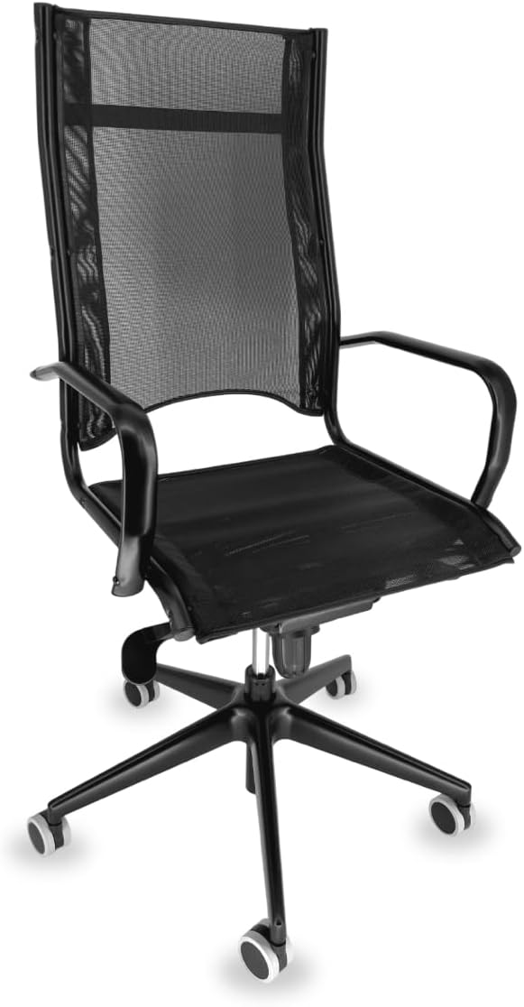 OFF LINE Sedia Ergonomica per Ufficio con Supporto Lombare, Ruote Silenziose, Made in Italy, Rete Traspirante Nera e Telaio con Braccioli in Acciaio Verniciato, Schienale Alto (70x70x120 cm)