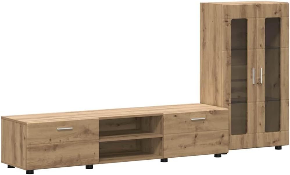 Generico Set Mobile TV con cassetto Rovere Artigianale Legno Multistrato,Mobili,Set di mobili,Set di mobili per Salotto,Marrone,73.26 kg,3397943