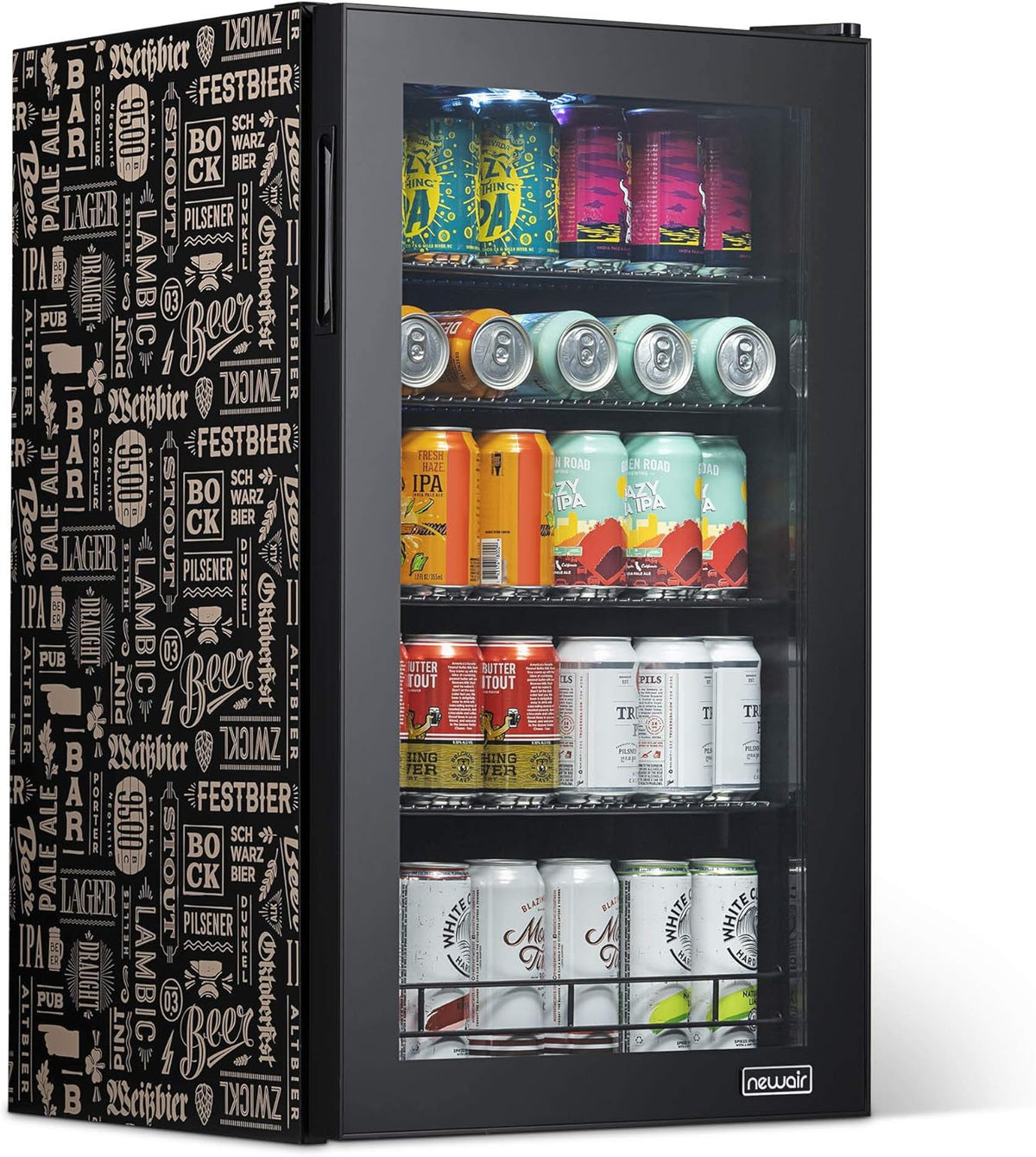 Frigorifero per bevande | 126 lattine indipendente con porta in vetro con cerniera a destra | Mini frigorifero per bevande, perfetto per birra, vino, bibite e bevande fredde(Beers of the World/Beers of the World)