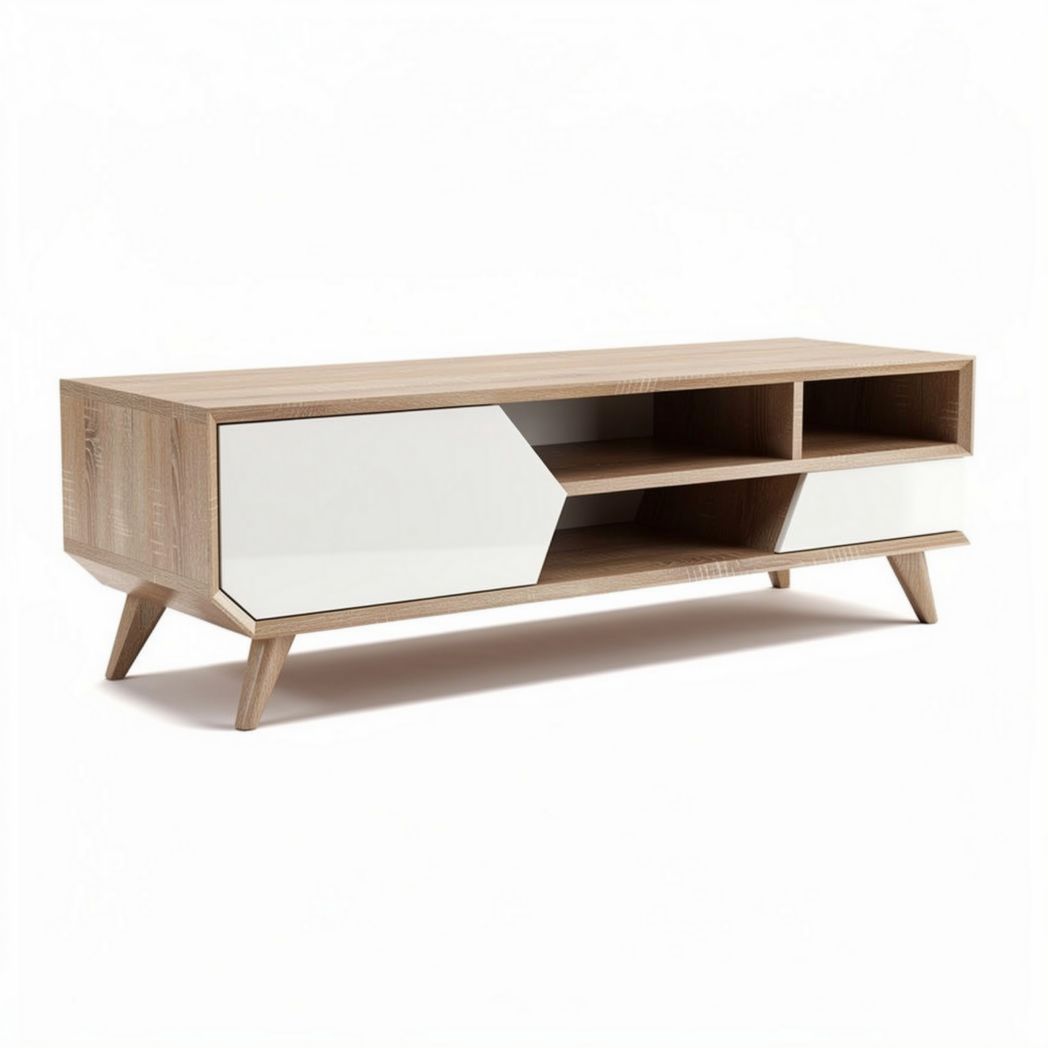 Mobiletto soggiorno in vetro e legno bianco 150 x 40 x 45 cm