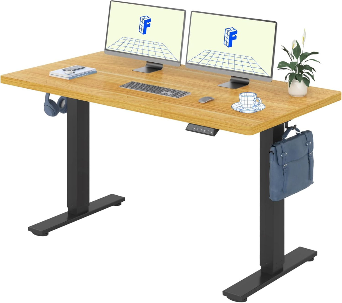 FLEXISPOT 140 x 80 cm Scrivania Regolabile in Altezza Elettrica Standing Desk con Telaio in Acciaio Solido a 2 Stadi per Ufficio e Casa (Nero+Acero)