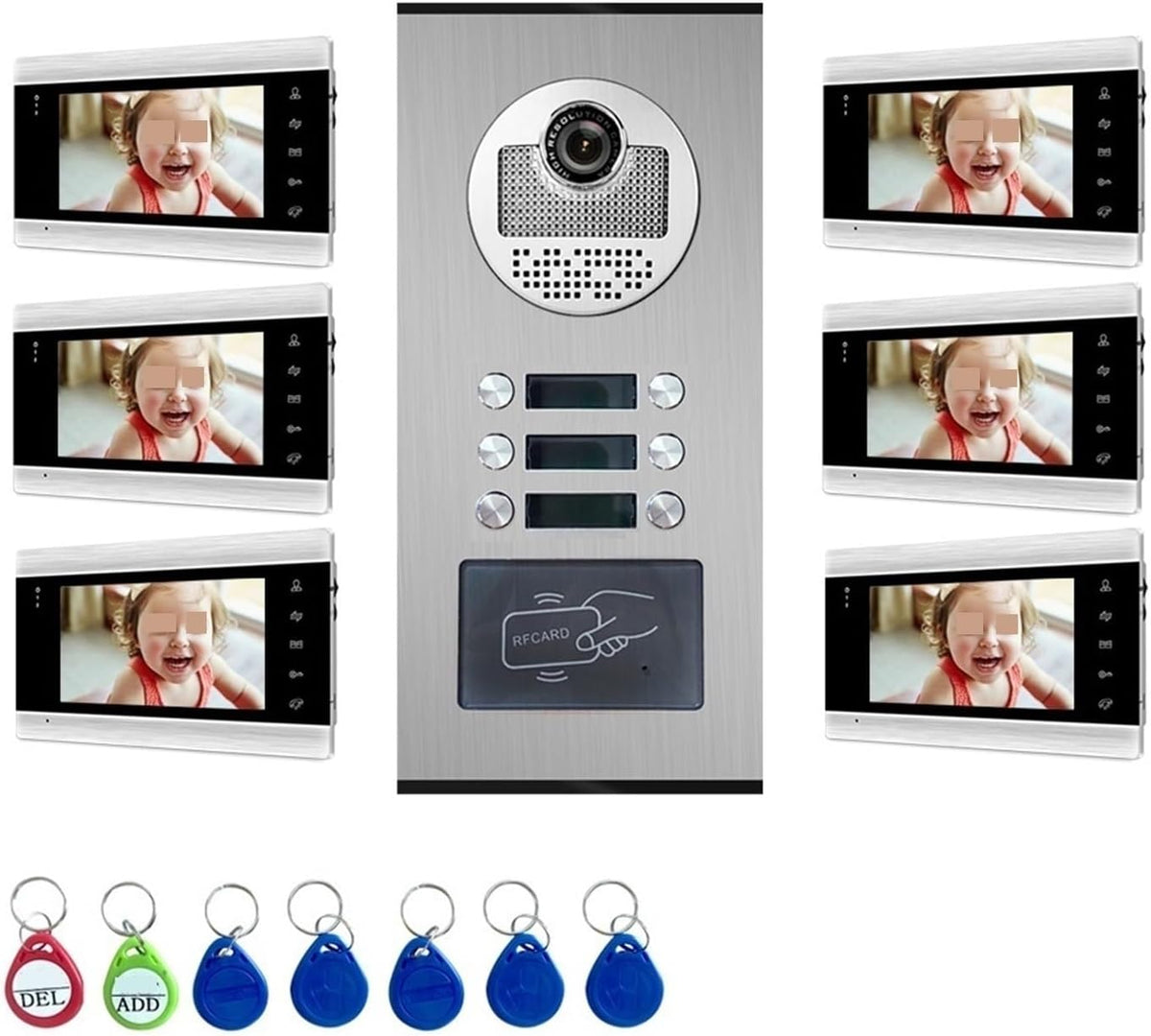 Smart Home Videocitofoni Wifi Videocitofono Campanello Con 2/3/4/6/8 Pulsanti Del Pannello Di Chiamata Citofono Ad Anello In Casa Privata Audio Bidirezionale(6-86706-530-6 Add 32G TF Card)
