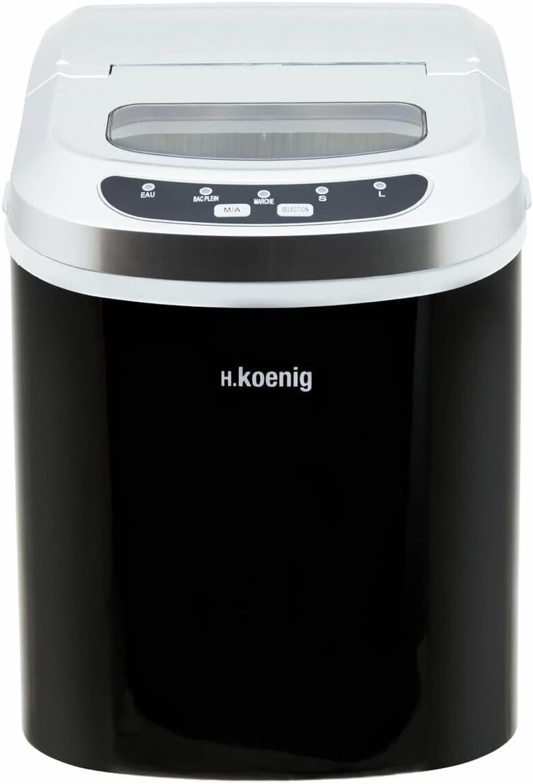 Koenig Macchina per il Ghiaccio KB12,12kg in 24h, Pronto in 13minuti,2 Misure Cubetti,Silenzioso,Compatto,Senza impianto idraulico,Inox,100W