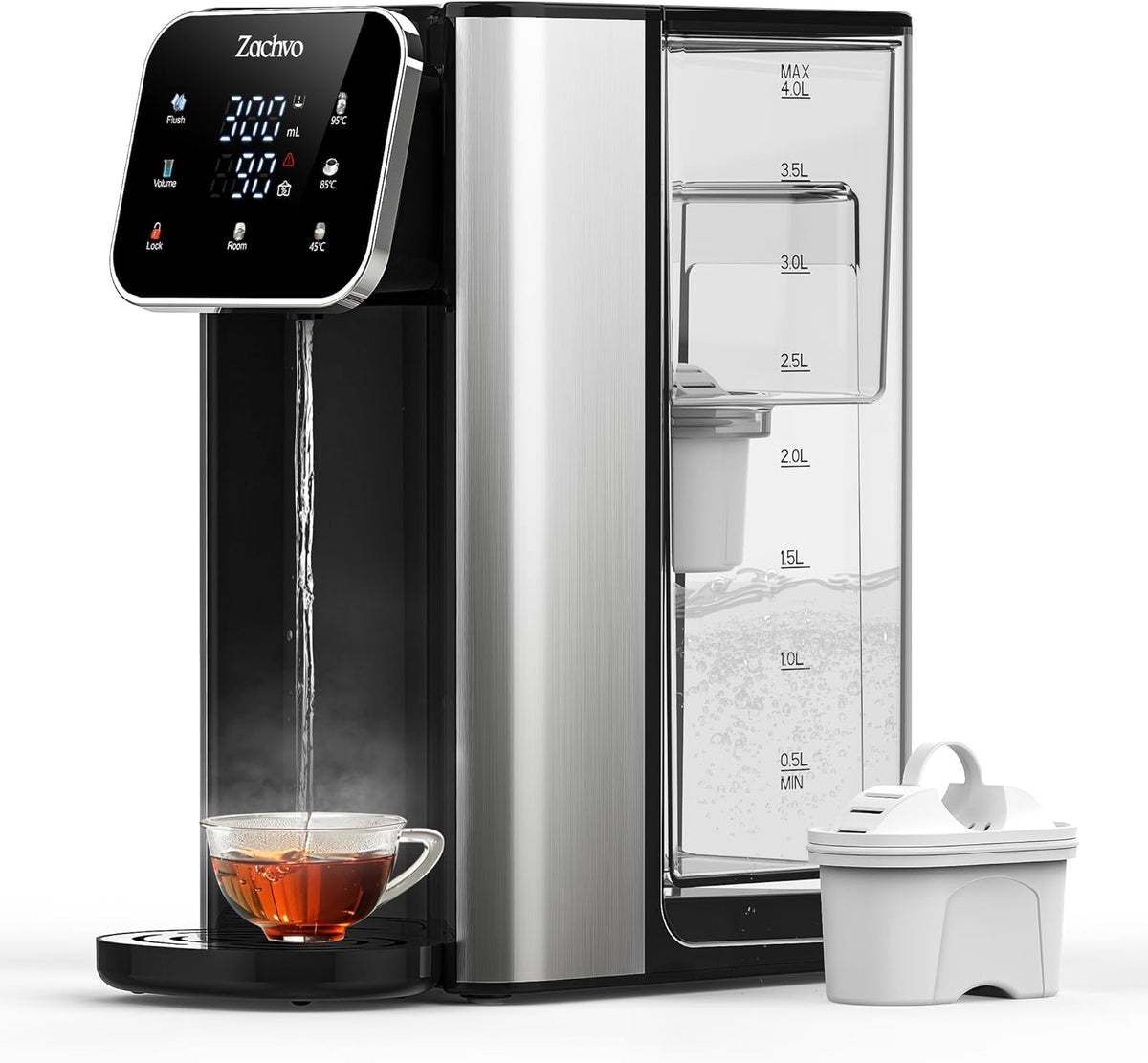 Dispenser Acqua Calda UR05 – Acqua bollente in pochi secondi, 4 temp. 3 volumi, serbatoio 4L, compatto ed efficiente, sicuro per bambini, filtro a carbone attivo, ideale per casa e ufficio