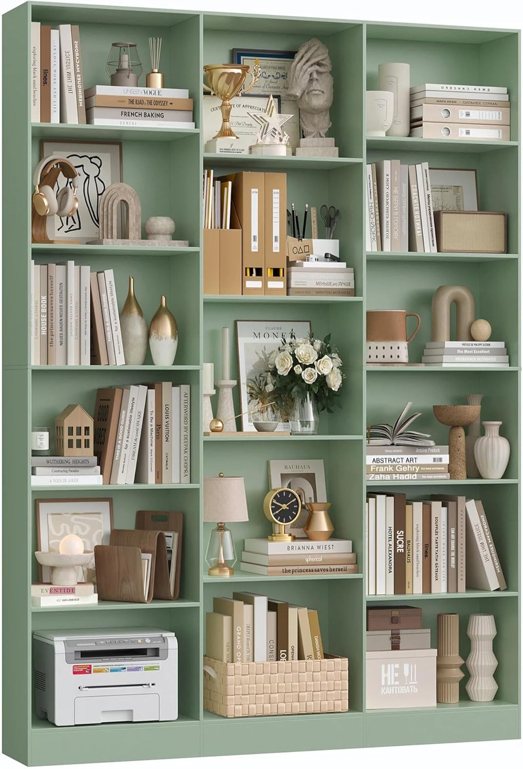 FirFurd 188cm di Altezza Libreria Scaffale, Libreria da Parete a 17 Scomparti Aperti, Scaffale Portaoggetti Aperto, Vetrina, Porta CD per Soggiorno, Studio, Ufficio, 149x23.5x188cm (Verde)