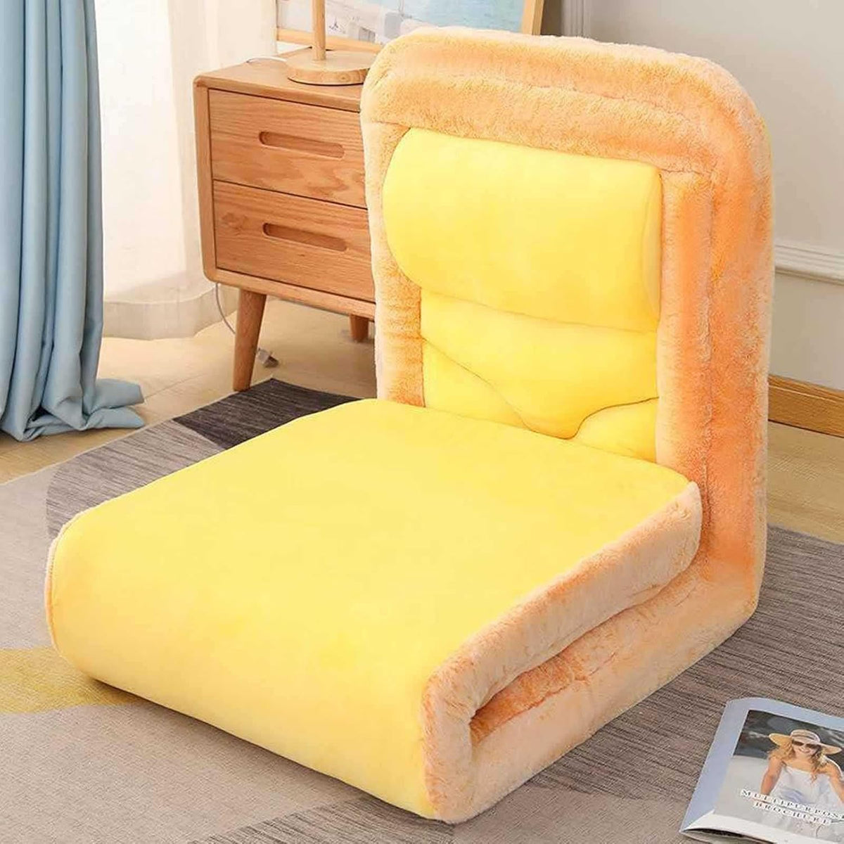 Floor Chair with Back Support for Adults, Adjustable 5 Positions, Foldable Coral Fleece Lazy Sofa for Living Room, Bedroom, Office