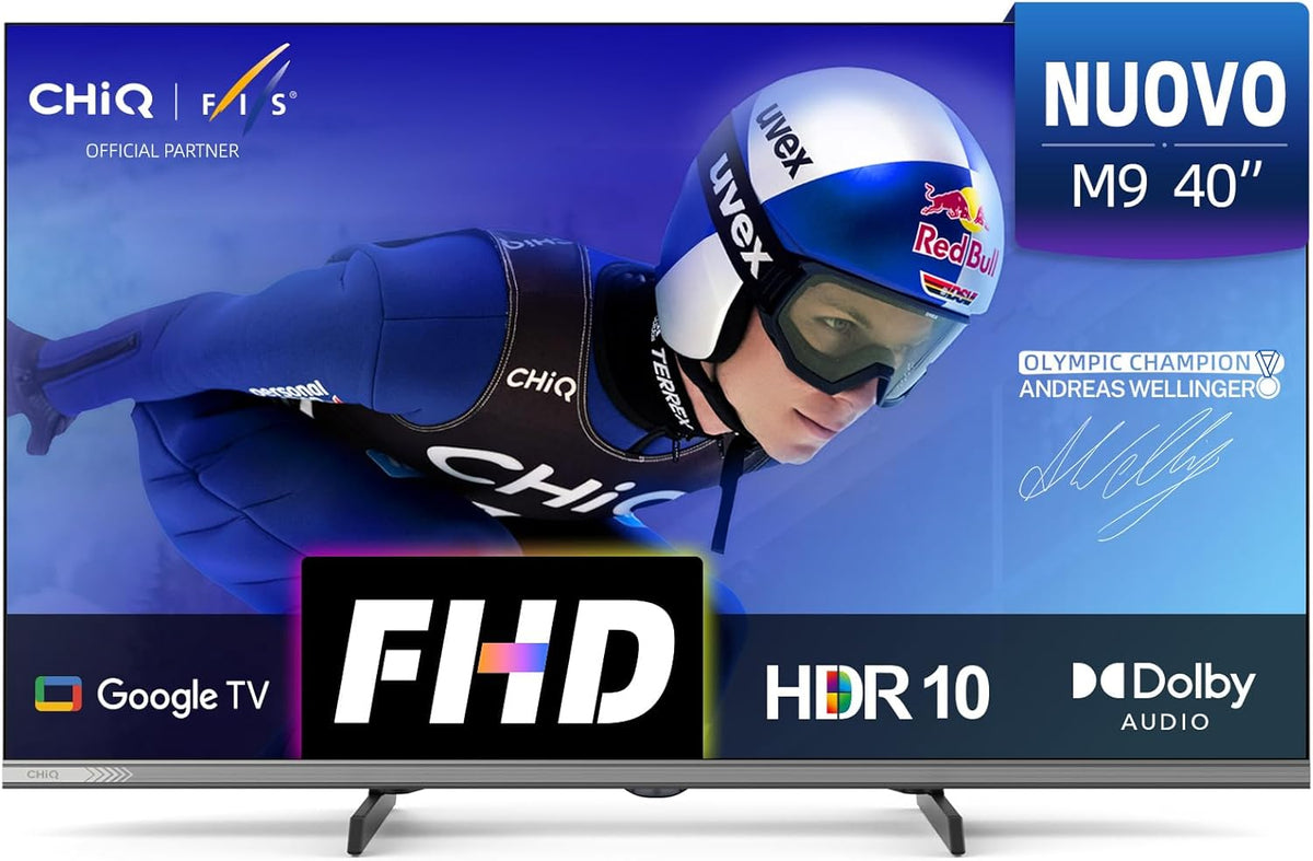 CHiQ TV 40 Pollici (100cm) L40M9G, Smart Televisore, FHD, Google TV, HDR10, DVB-T2, Dolby Audio, Chromecast integrato, HDMI*3, Senza Cornice in Metallo 2025