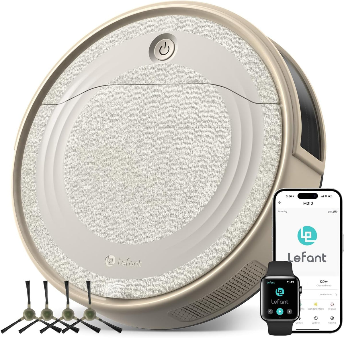 LEFANT M310 Robot Aspirapolvere 4500Pa, 180Min, Evitamento Ostacoli, 4 Modalità, WiFi/App/Alexa, Ultra Sottile 28cm, Aspirapolvere Robot per Peli Animali e Pavimenti Duri, Champagne