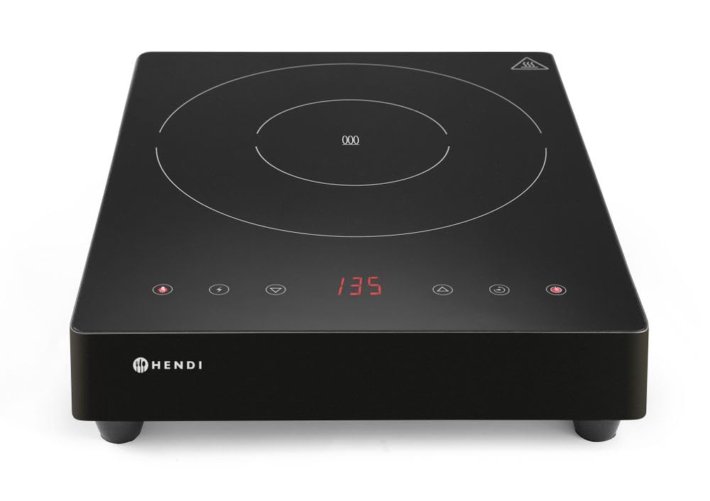 HENDI Piano cottura a induzione portable, fornello induzione, controlli touch sensitive, funzione timer, intervallo di temperatura 35-240 °C, 230 V, 3500 W, 337x417x(H)85 mm, nero, acciaio inox