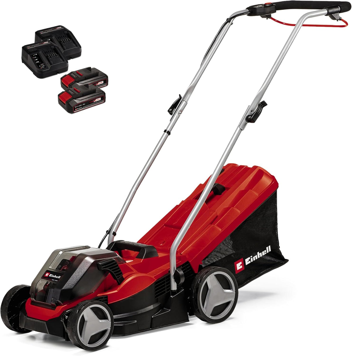 Einhell Tosaerba a batteria GE-CM 36/33 Li Kit Power X-Change (36 V, 33 cm larghezza di taglio, fino 250 m², 30 L sacco raccoglitore, incl. 2x 2,5 Ah batteries e 2x caricabatteriee)
