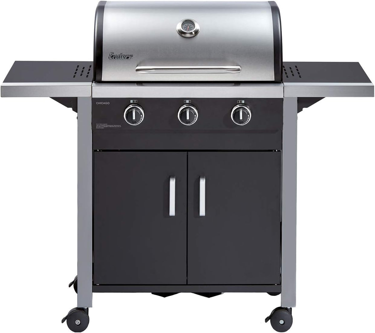 Enders Chicago Barbecue a Gas 3 fuochi, Grill BBQ da Esterno, Coperchio in acciaio inox a doppia parete con Termometro Integrato, Ripiani laterali richiudibili, per Balcone, Giardino #8937633