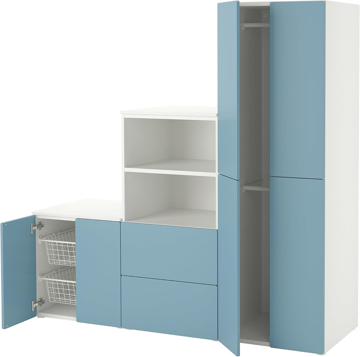 ProTuning PLATSA/SMÅSTAD Storage combination, white/blue, 180 x 57 x 181 cm