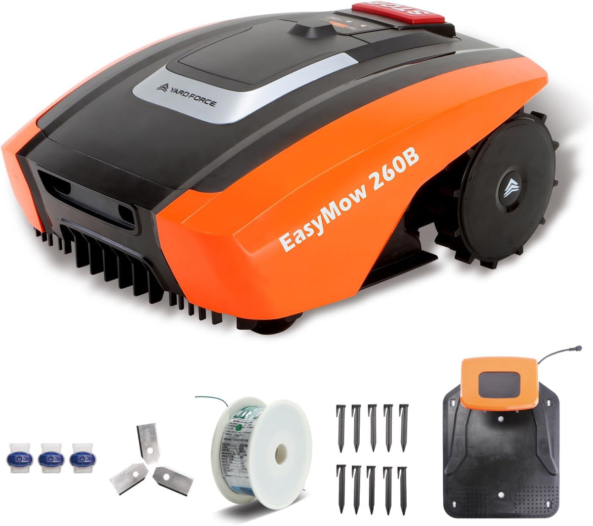YARD FORCE EasyMow 260B Robot tosaerba fino a 260 mq, robot tosaerba a guida autonoma, facile da usare, controllo Bluetooth e app, fino a pendenze 30%, batteria agli ioni di litio da 20 V/2,0 Ah