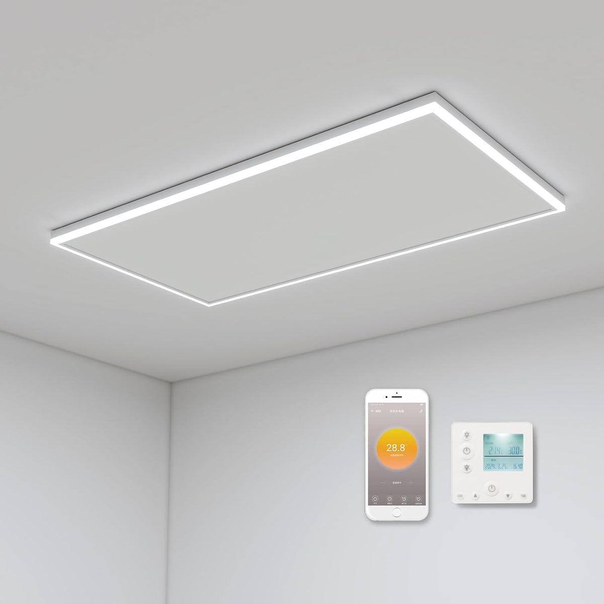 Riscaldamento a soffitto a infrarossi, 840 Watt, riscaldamento a infrarossi, montaggio a soffitto, con illuminazione a LED, riscaldamento a infrarossi con termostato, controllo tramite app,