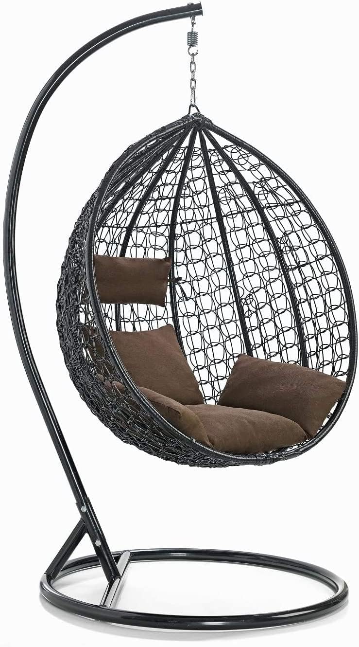 IlGruppone Rocking Chair Hanging Chair in Rattan for Indoor and Outdoor Use Electric Model Nest Egg Self-Supporting Complete with Steel Frame and Removable Cushions