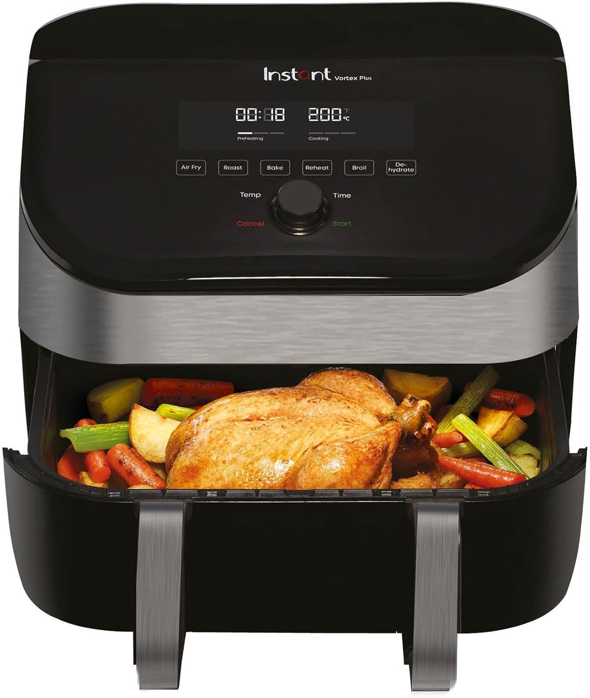 Instant VersaZone Friggitrice Digitale ad Aria in Acciaio Inox con Finestra 8,5L / XL Cassetto Modulare 2 zone, 8 programmi - Friggere, Cuocere, Arrostire, Grigliare, Disidratare, Riscaldare - 1700W