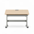 Scrivania regolabile in altezza con piano in legno e struttura grigia 120 x 60 x 75cm