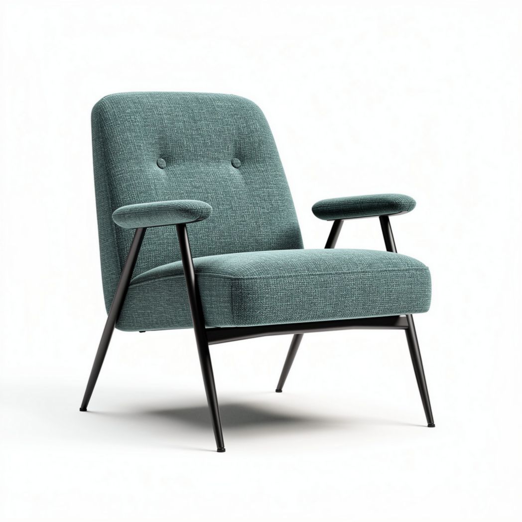 Poltrona moderna in tessuto verde con braccioli e struttura in metallo 70 x 75 x 80cm