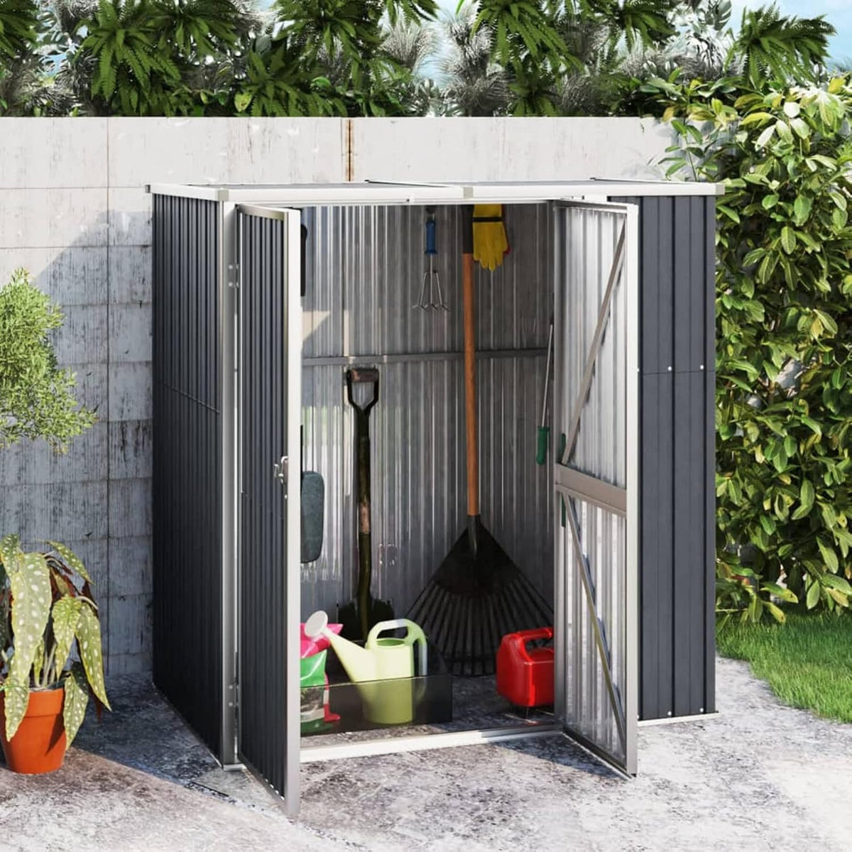 Capanno per Attrezzi da Esterno Casetta da Giardino Casetta Porta Attrezzi da Giardino in Acciaio Zincato-Antracite-161 x 89 x 161 cm