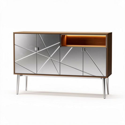 Mobiletto moderno in legno scuro con cassetti e illuminazione integrata 80 x 40 x 90cm