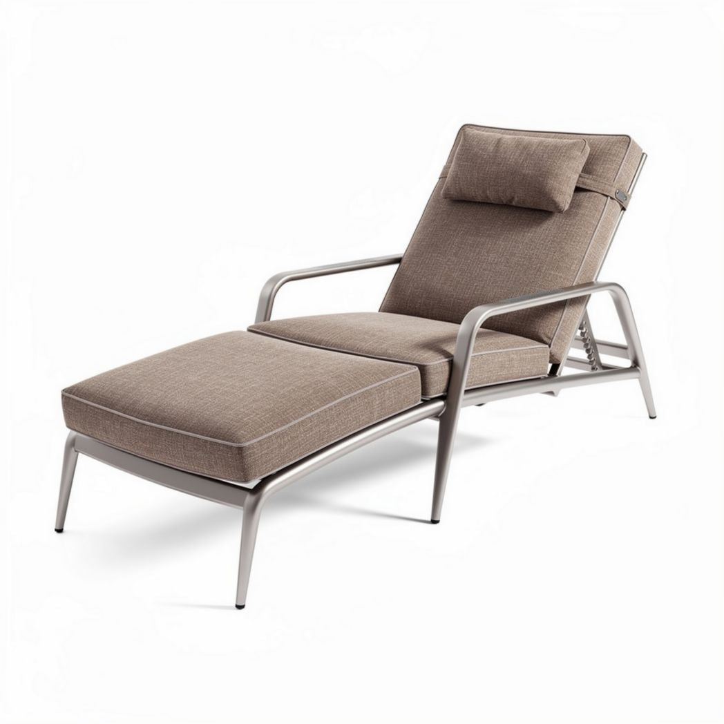 Lettino da giardino in alluminio con cuscino in tessuto grigio 200 x 75 x 85cm
