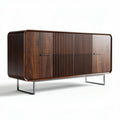 Mobiletto in legno di noce 180 x 45 x 75 cm con ante a doghe e struttura in metallo lucido