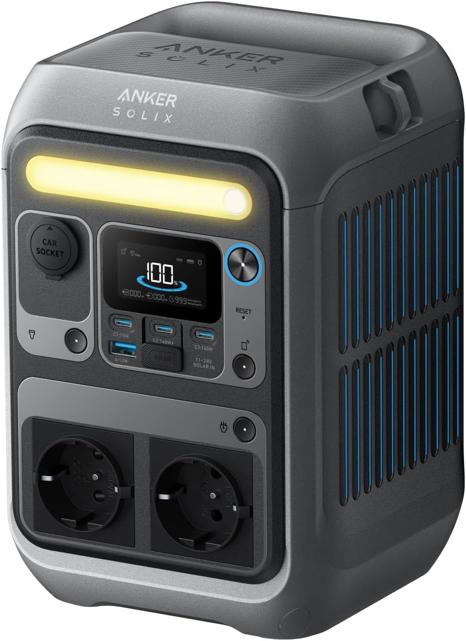 Anker SOLIX C300 centrale elettrica portatile, batteria LiFePO4 da 288Wh, generatore solare da 300W (picco 600W), ricarica bilaterale da 140W, campeggio, viaggi, emergenze (pannello solare opzionale)