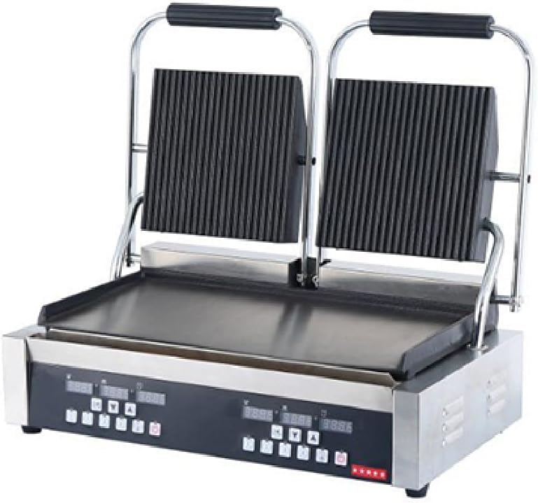 Ristoattrezzature - Piastra Panini Digitale - Rigata/Liscia - Griglia Professionale Doppia per Ristoranti e Bar - 57x37x21 cm - 3.6 kw
