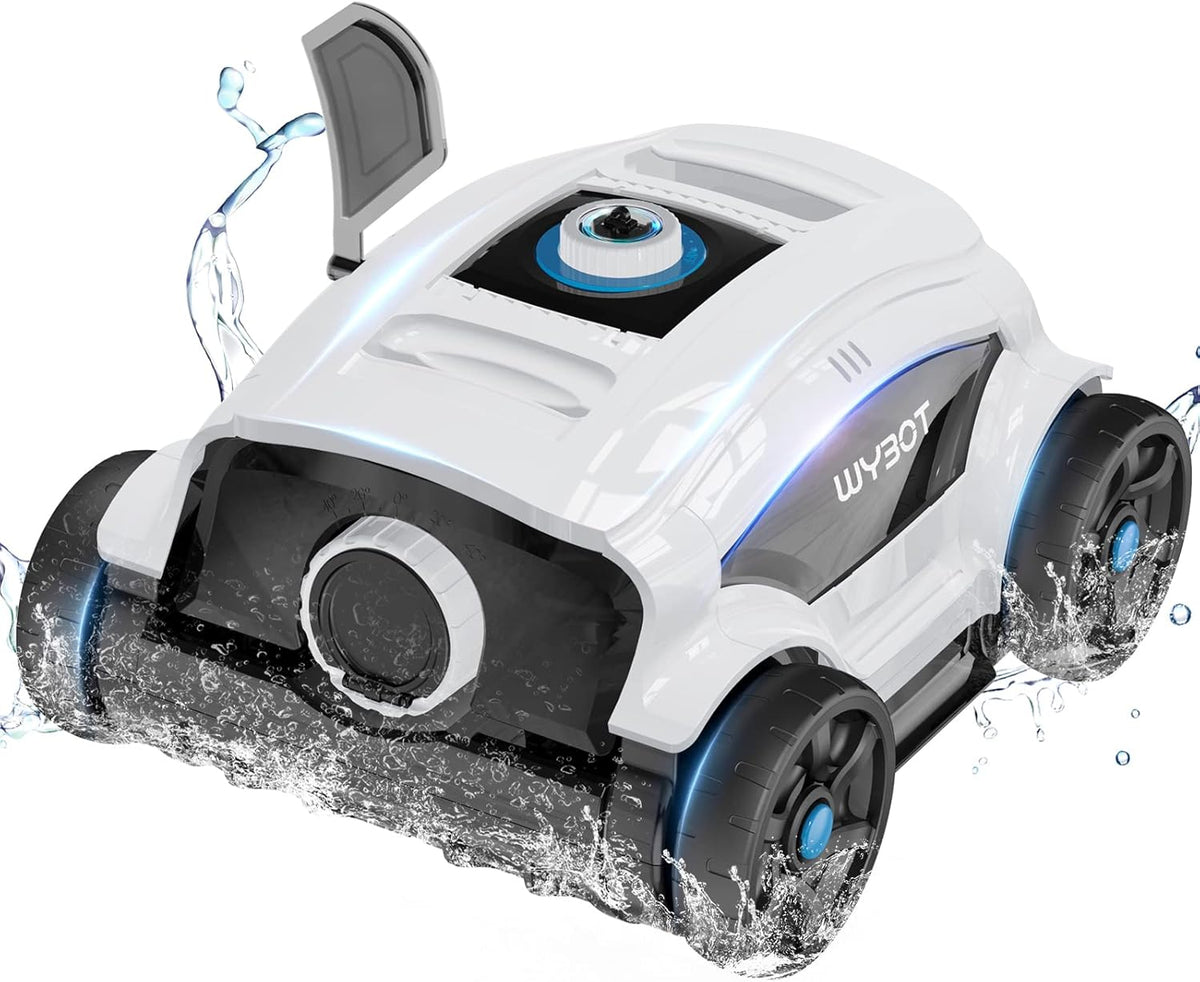 WYBOT Robot per Piscina 130 Minuti di Funzionamento Autonomo, Aspirapolvere per Piscina a Batteria con Double Motore, Pulitore per Piscina Fuori Terra/Piscina Interrate a Fondo Piatto Fino a 100 m²