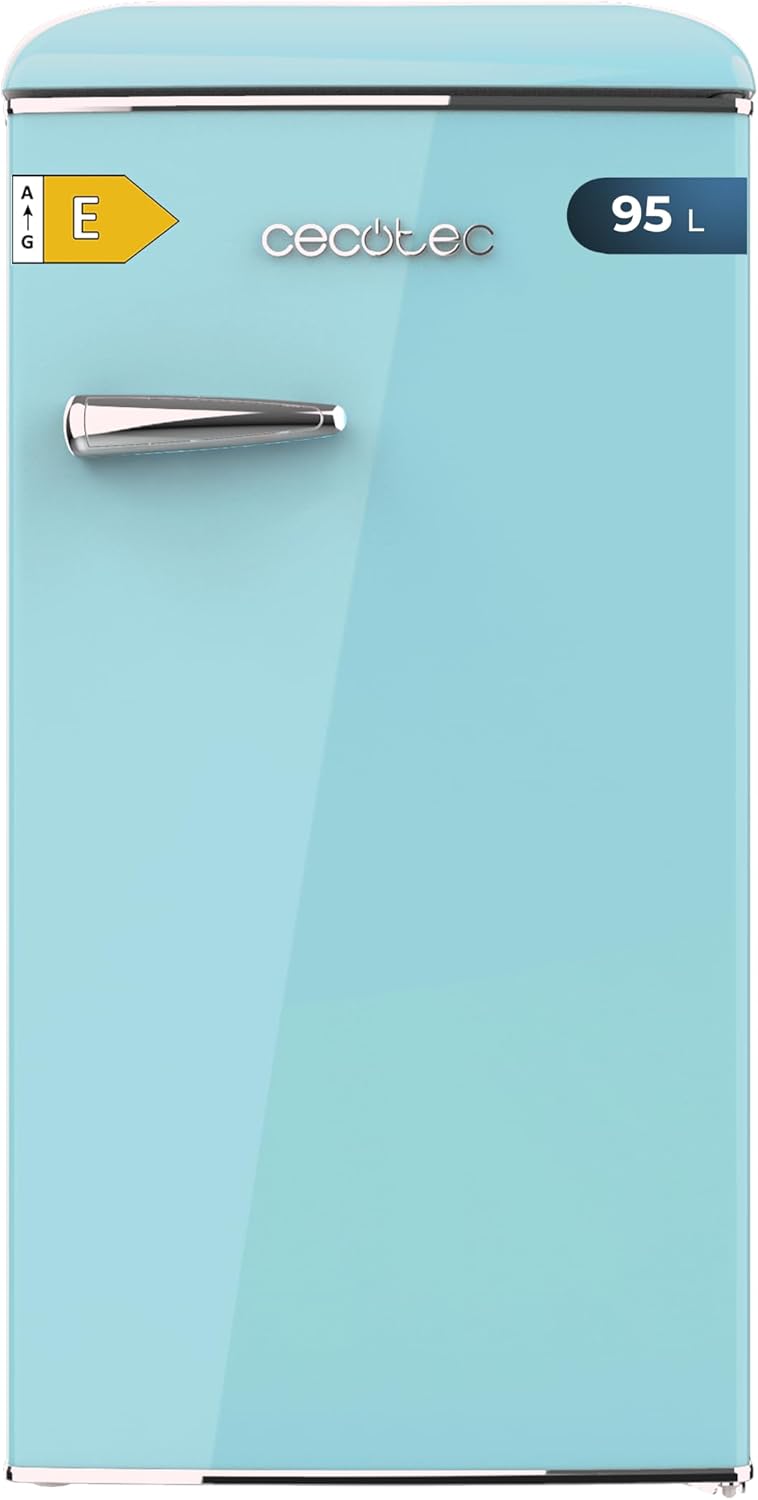 Cecotec Mini Frigo Retrò Bolero Coolmarket TT Origin 103 Blue E. Mini Frigorifero Retrò Blu, 89,3 cm di Altezza e 48,7 cm di Larghezza, 95 L di Capacità e Classe E(Blu)