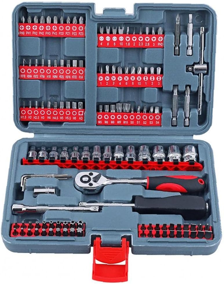 SePkus Set di bussole metriche per unità Chiave a cricchetto a sgancio rapido 1/4 Set di Attrezzi Meccanici per riparazioni Auto Meccanico Rosso 126 Pezzi, Set di Strumenti Set di Strumenti