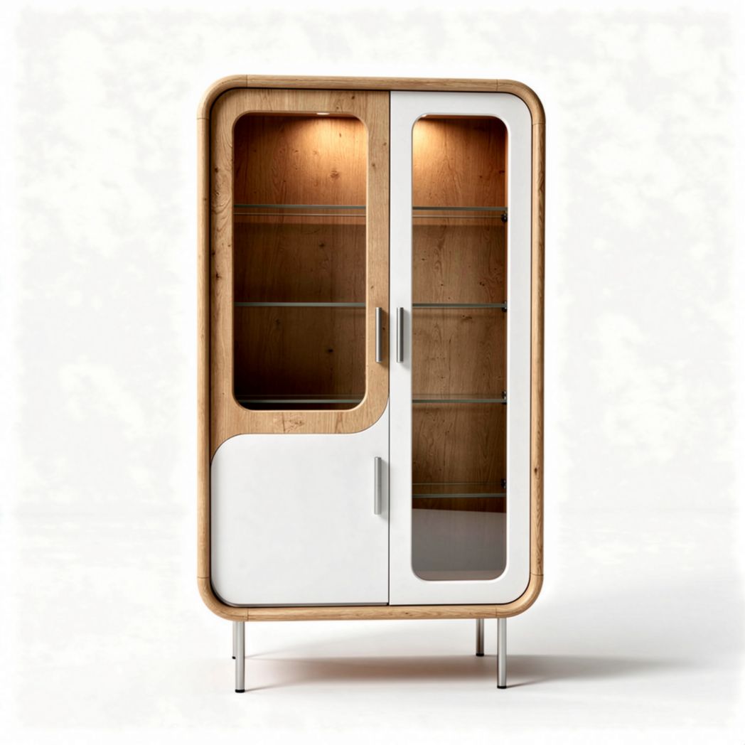 Mobiletto in legno con ante in vetro e lampade interne dimensioni 80 x 40 x 180cm