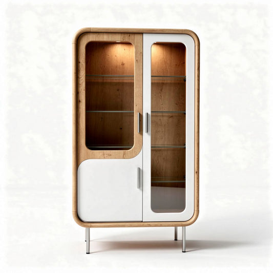 Mobiletto in legno con ante in vetro e lampade interne dimensioni 80 x 40 x 180cm