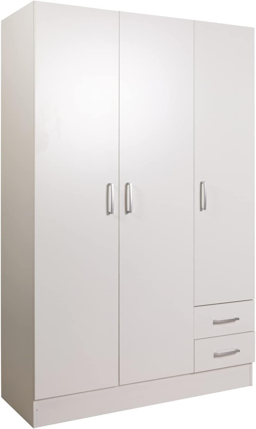 Composad | Easy Line Wardrobe with 3 Doors and 2 Drawers, Bedroom, Wardrobe with Doors, (WxHxD) 119.5 x 184.5 x 46 cm, White Made in Italy