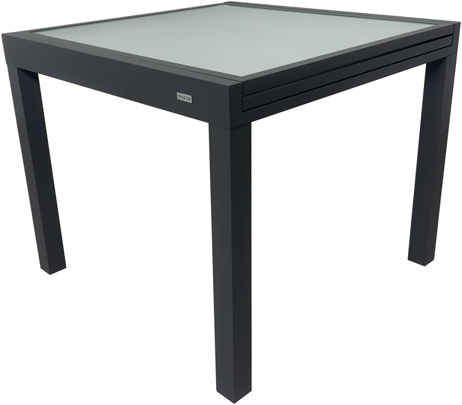 MOMMA HOME Extendable Garden Table Aluminium Tempered Glass Square Extendable Outdoor Table 90/150 x 90 x 74 cm, Grey