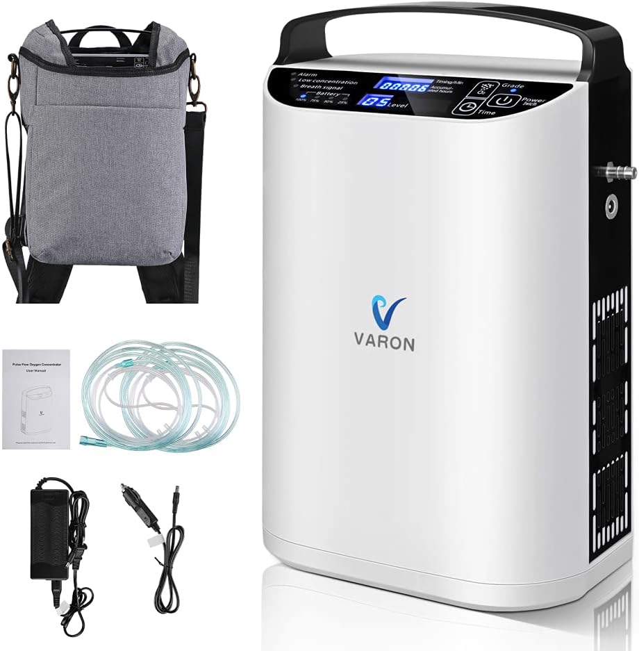 93%±3% Concentratore di Ossigeno Portatile, 1-5 Marce Flusso di Ossigeno Regolabile, Generatore di Ossigeno, Oxygen Concentrator per uso Domestico e da Viaggio