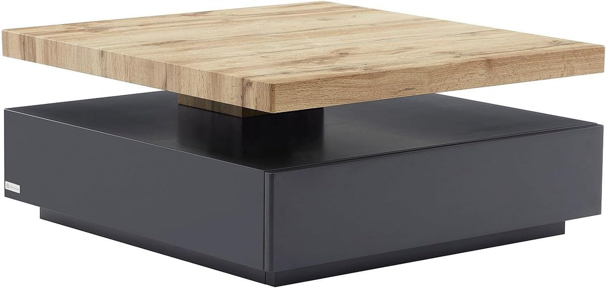 Vente-unique-Tavolino 1 cassetto e piano girevole in MDF Antracite e Rovere - KYRIA