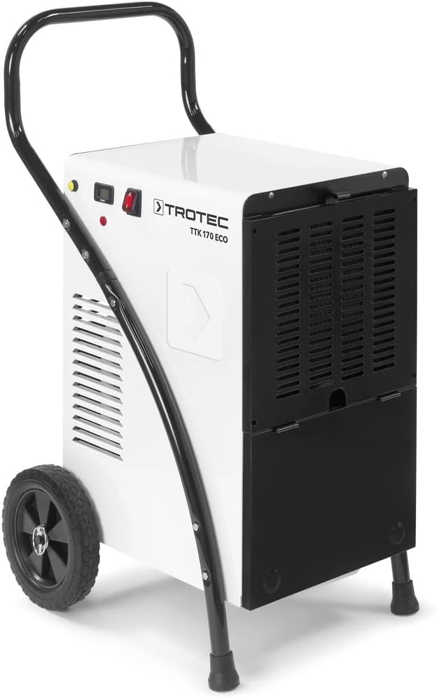 TROTEC Deumidificatore TTK 170 ECO – potenza 52 L/giorno – superficie 90 m² / 230 m³ – essiccatore per edifici con contaore di funzionamento – per ambienti grandi
