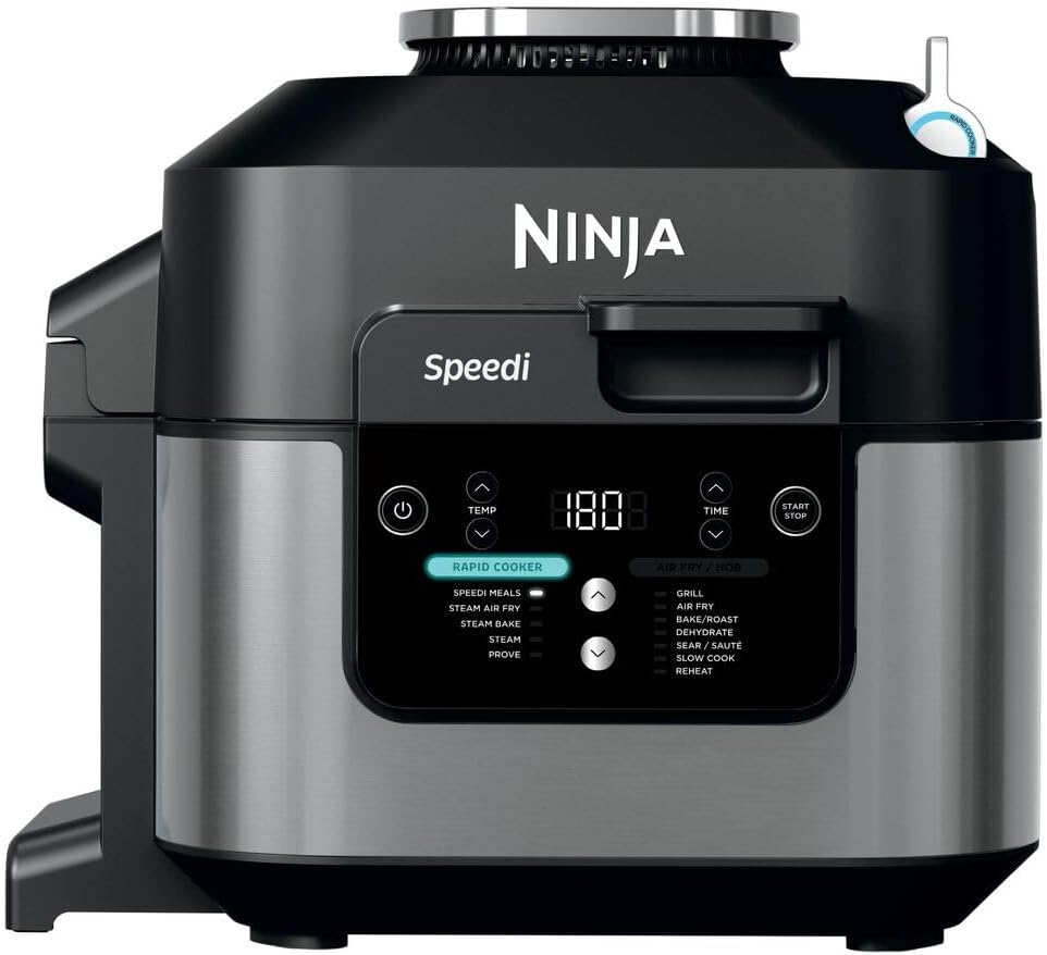 Ninja Speedi Pentola Elettrica Rapida 10 in 1, Friggitrice ad Aria, 5,7 l, Pasti per 4 in 15 Minuti, Frittura ad Aria e Cottura al Vapore, Idea Regalo Natale, Nero, ON500EU