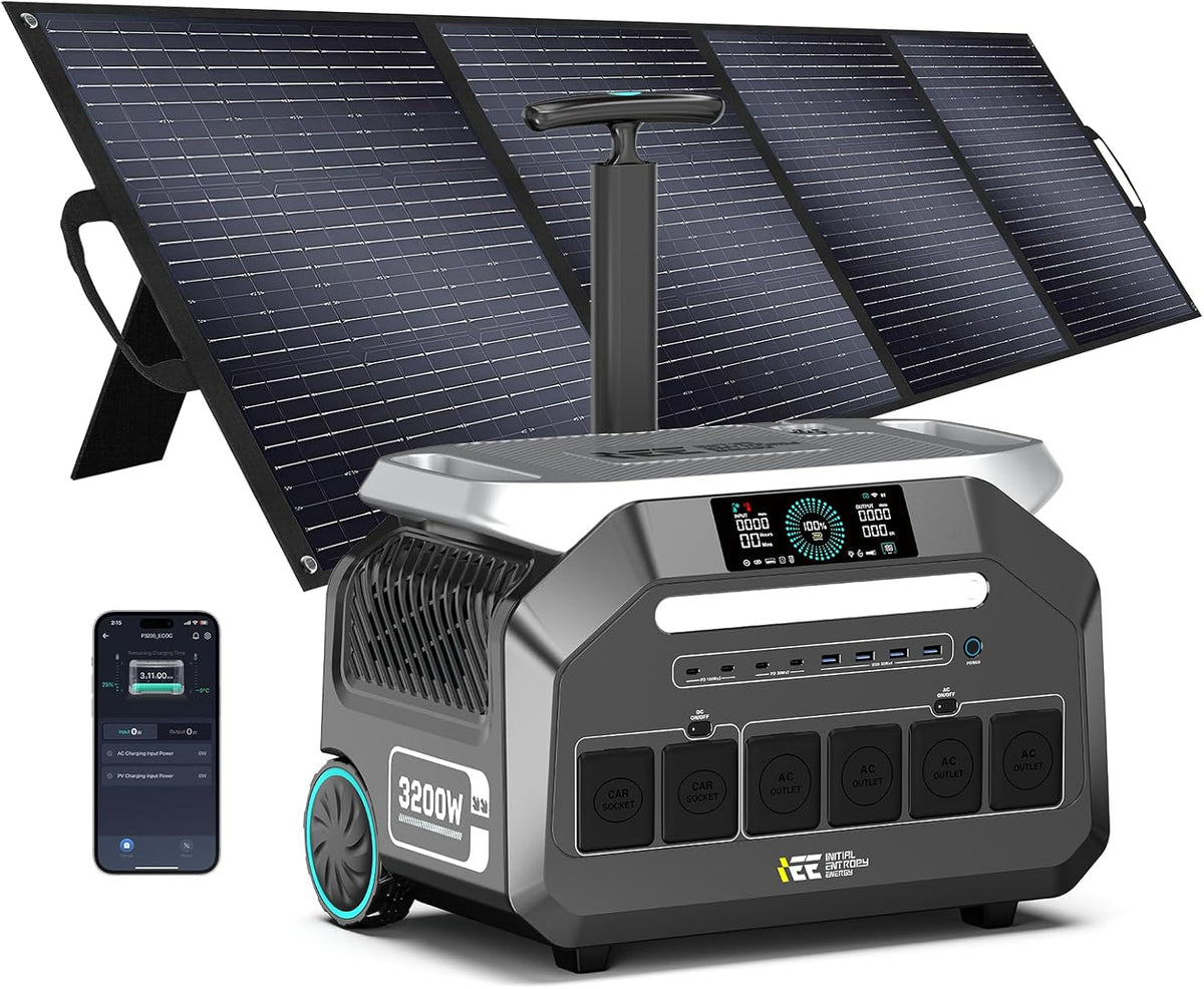IEE 3200W Centrale Elettrica Portatile P3200 con Pannello Solare 200W, 2048Wh Generatore Solare, Batteria LiFePO4, Ricarica Rapida 1h, APP, 16 Porte, Portable Power Station per Campeggio, Camper