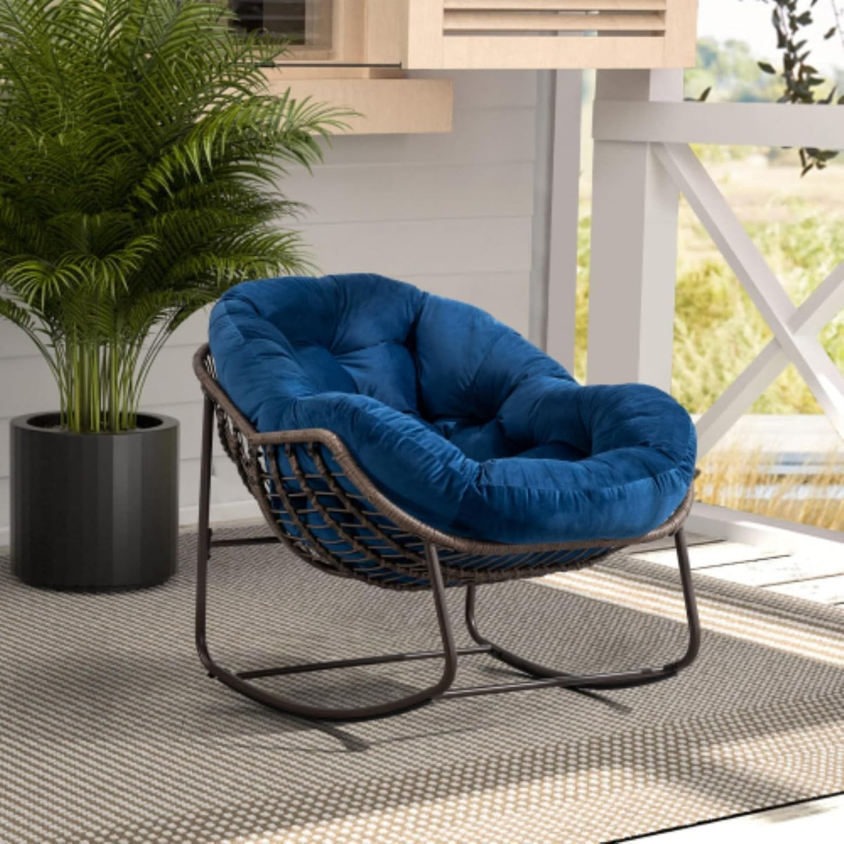 Sedia imbottita Rocker Recliner – Outdoor Rattan Rocking Chair with Cushion for Patio  Porch, verde oliva