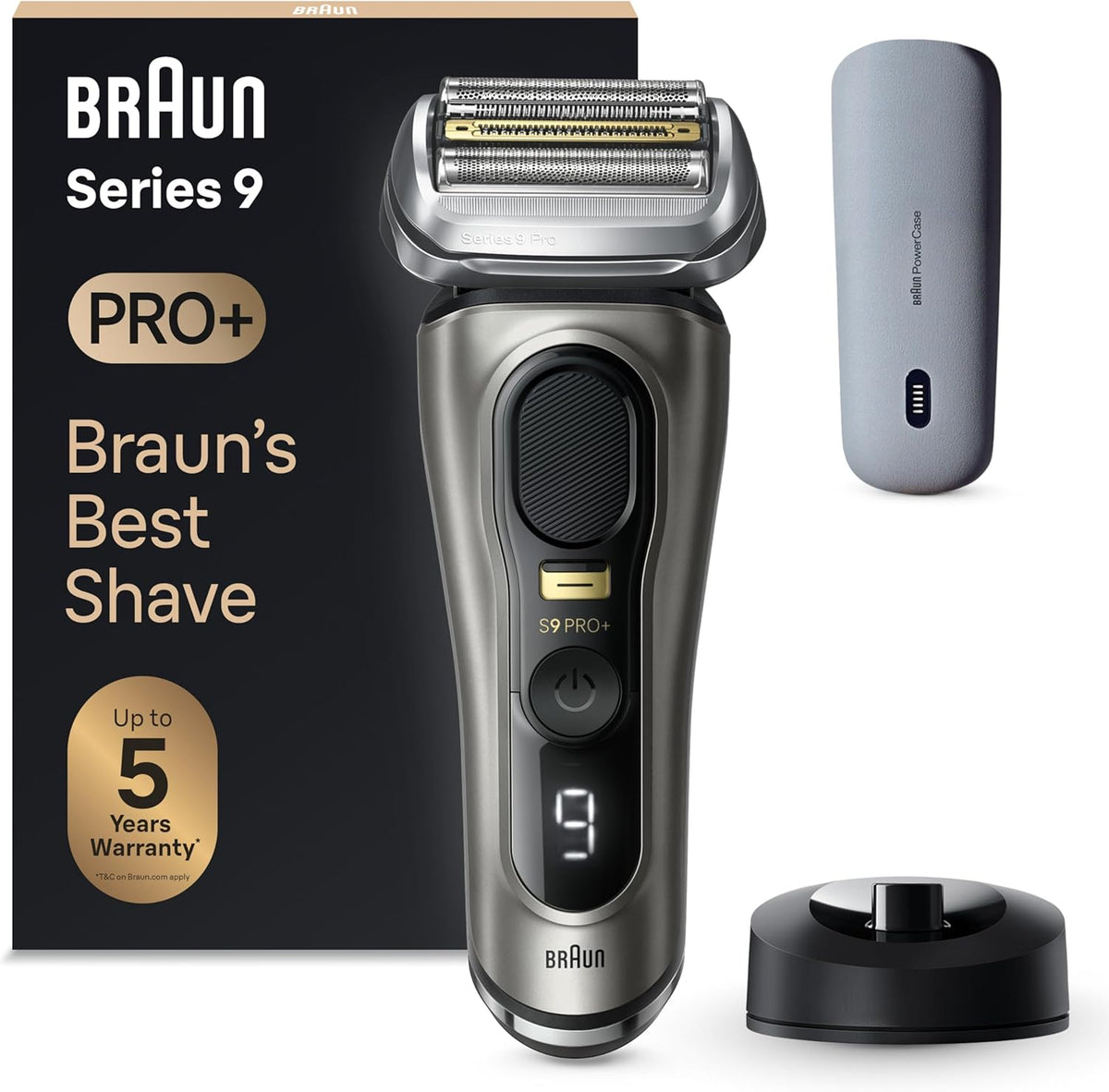 Braun Series 9 PRO +, Rasoio Elettrico Barba, Rifinitore di Precisione, con PowerCase, Batteria Litio Ion, 100% Impermeabile, Braun Serie 9 Pro +, Idea Regalo, 9525s Grafite