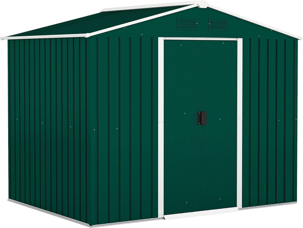 Outsunny Casetta da Giardino 3.6m² in Acciaio Zincato con Prese d'Aria, Capanno da Giardino con Tetto Inclinato, Doppie Porte Scorrevoli Bloccabili, Capanno Porta Attrezzi, 236x174x190cm, Verde