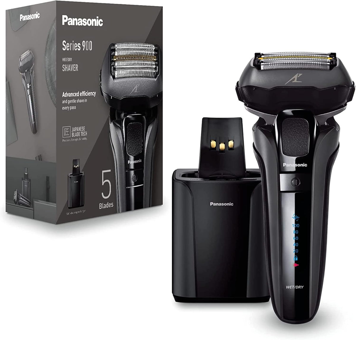 Panasonic Series 900 ES-LV9U 5-Lama Rasoio Elettrico Per Gli Uomini Con Pulizia Automatica, Sensore Di Barba Reattivo E Supporto Di Ricarica, Bagnato E Asciutto Rasoio Cordless