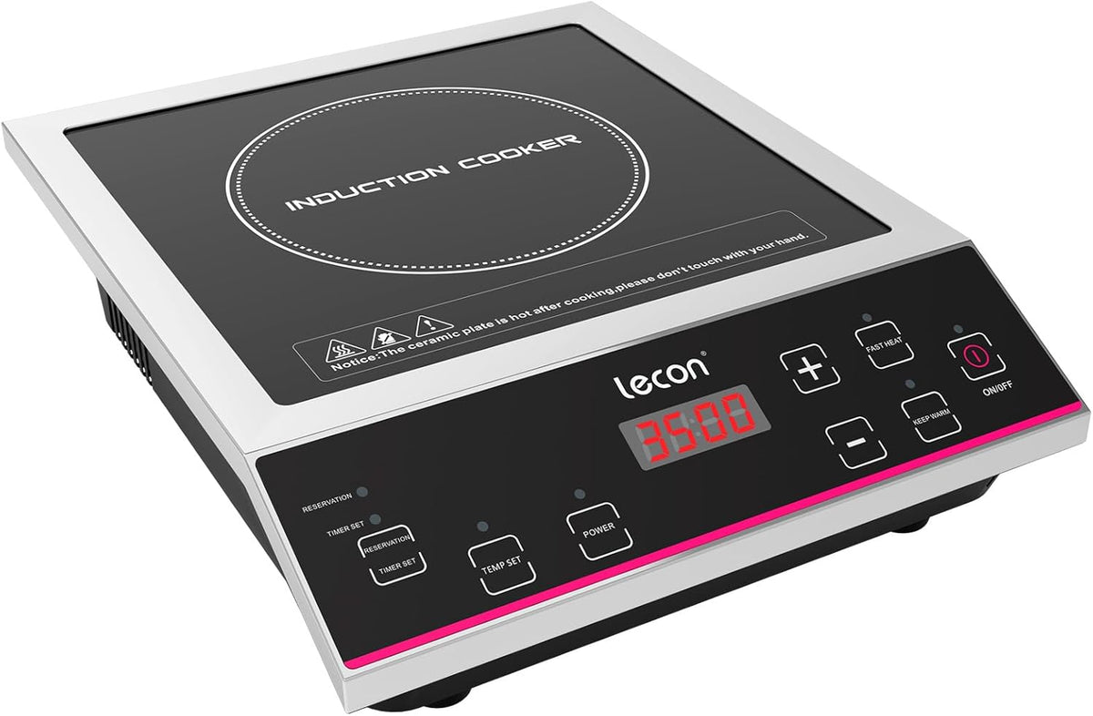 Lecon - Piano cottura a induzione, 3500 W, con timer on/off e funzione isolante, grande capacità di carico 50 kg, alloggiamento in acciaio inox, controllo a temperatura, piano cottura