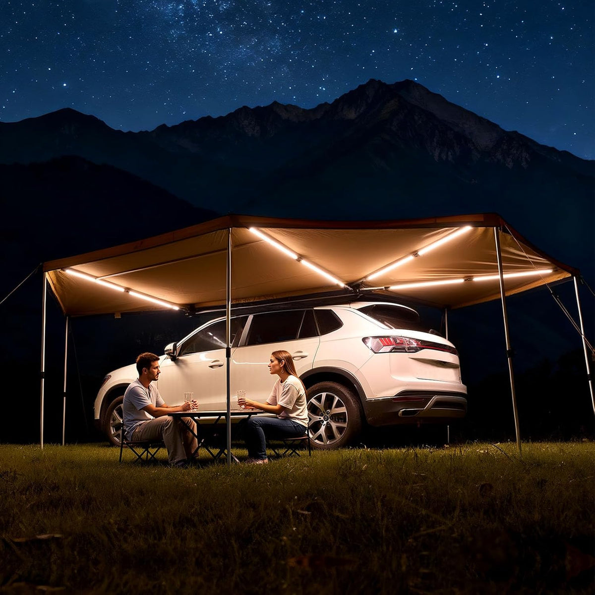 VEVOR 270 Degree Car Van Camping Awning with Integrated LED Lights, Driver's Side Awning Waterproof UV50+ for All Seasons for SUV Truck Beige